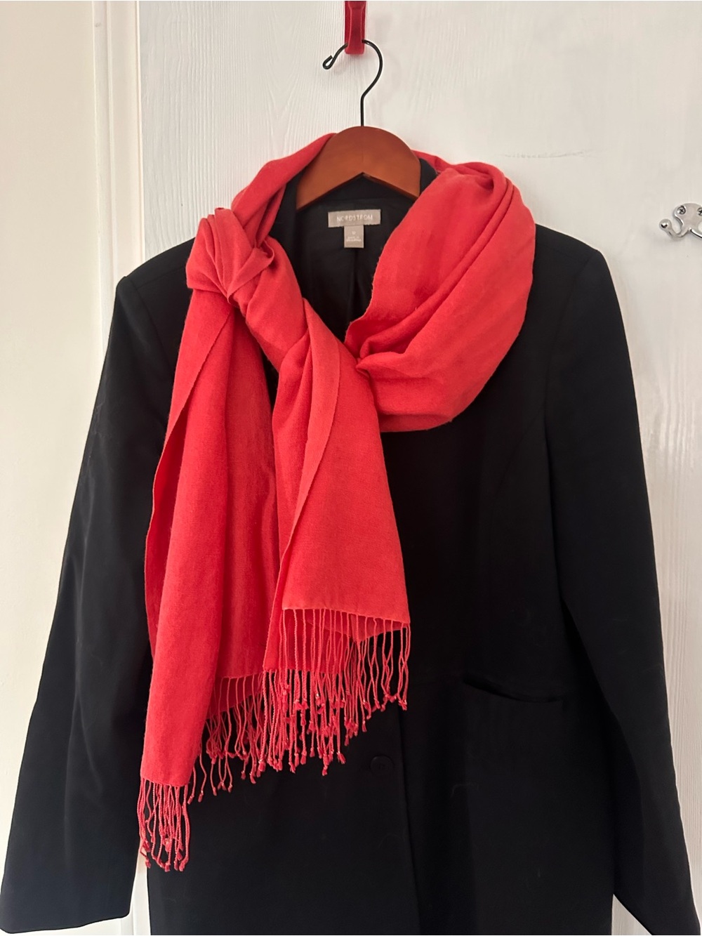 Cashmere Bright Red/Coral Fringed Scarf